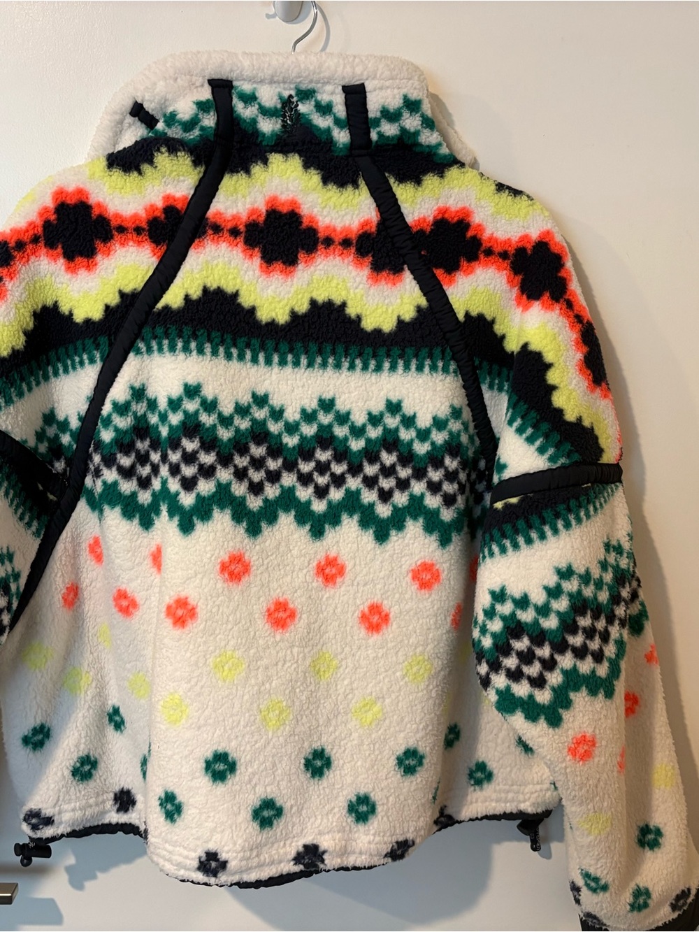 FP Movement by Free People Cream Sherpa Half‑Zip Jacket with Neon Fair Isle - Picture 2 of 4